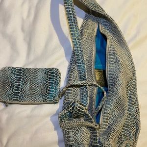 Patti Hansen Hung On U bag turquoise snake skin bag